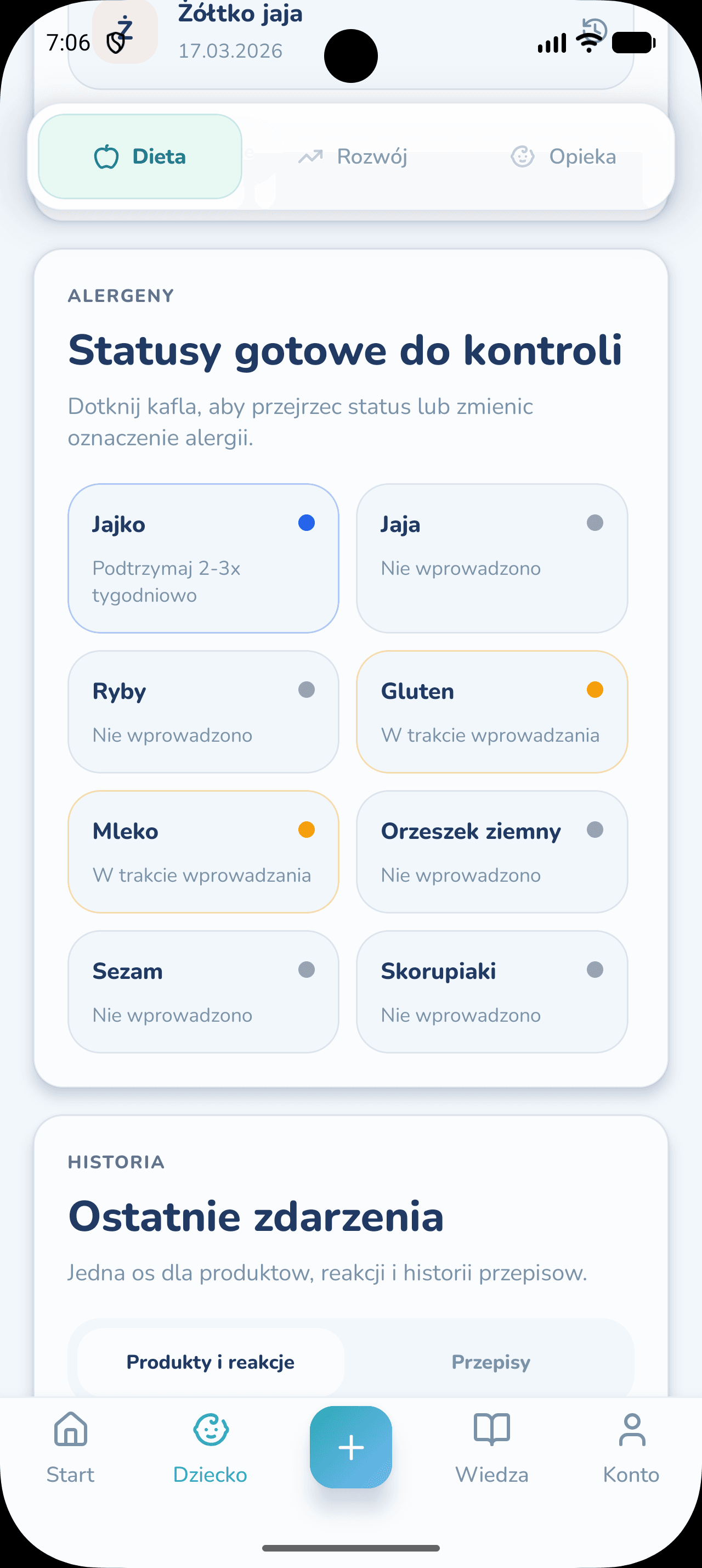Kontrola alergenów i historia produktów w aplikacji Nutribi