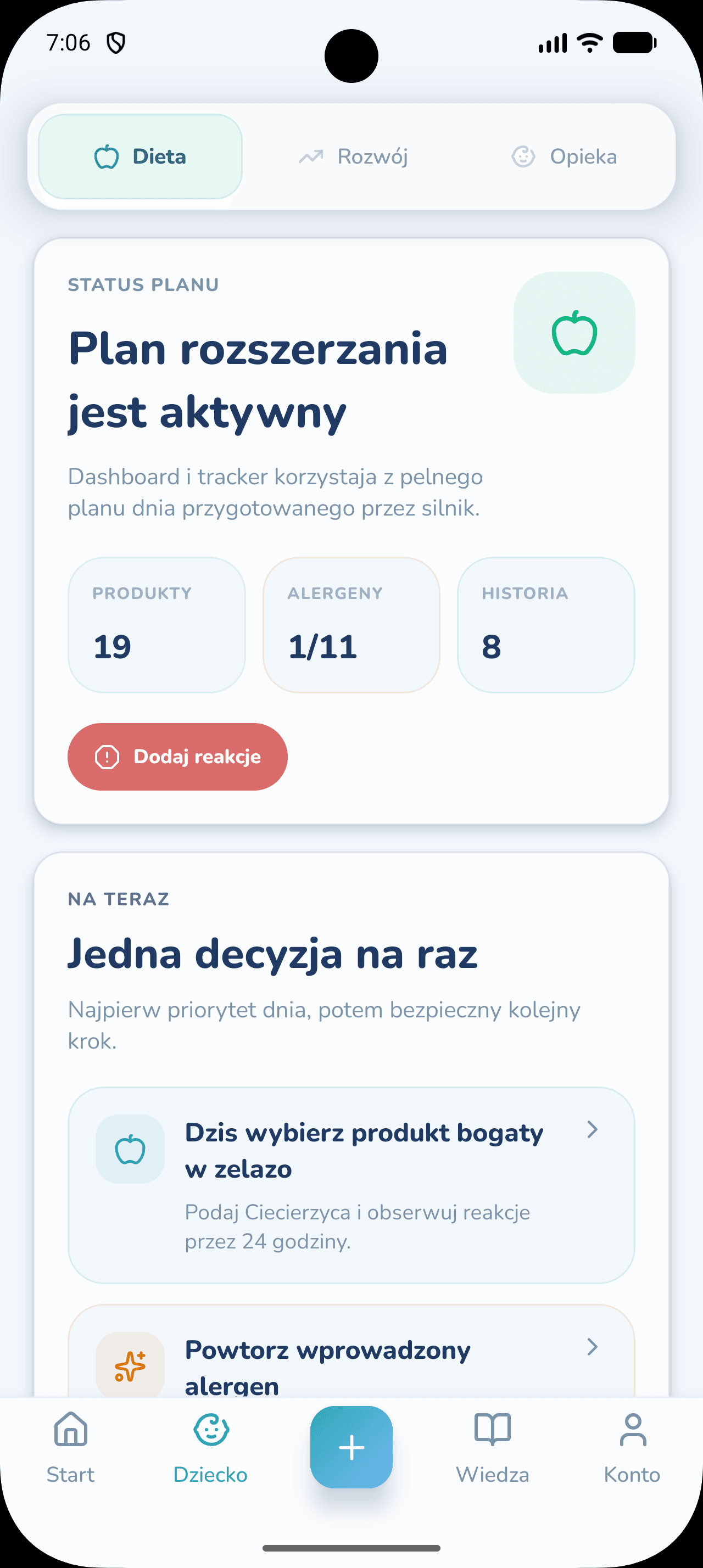 Aktywny plan rozszerzania diety w aplikacji Nutribi